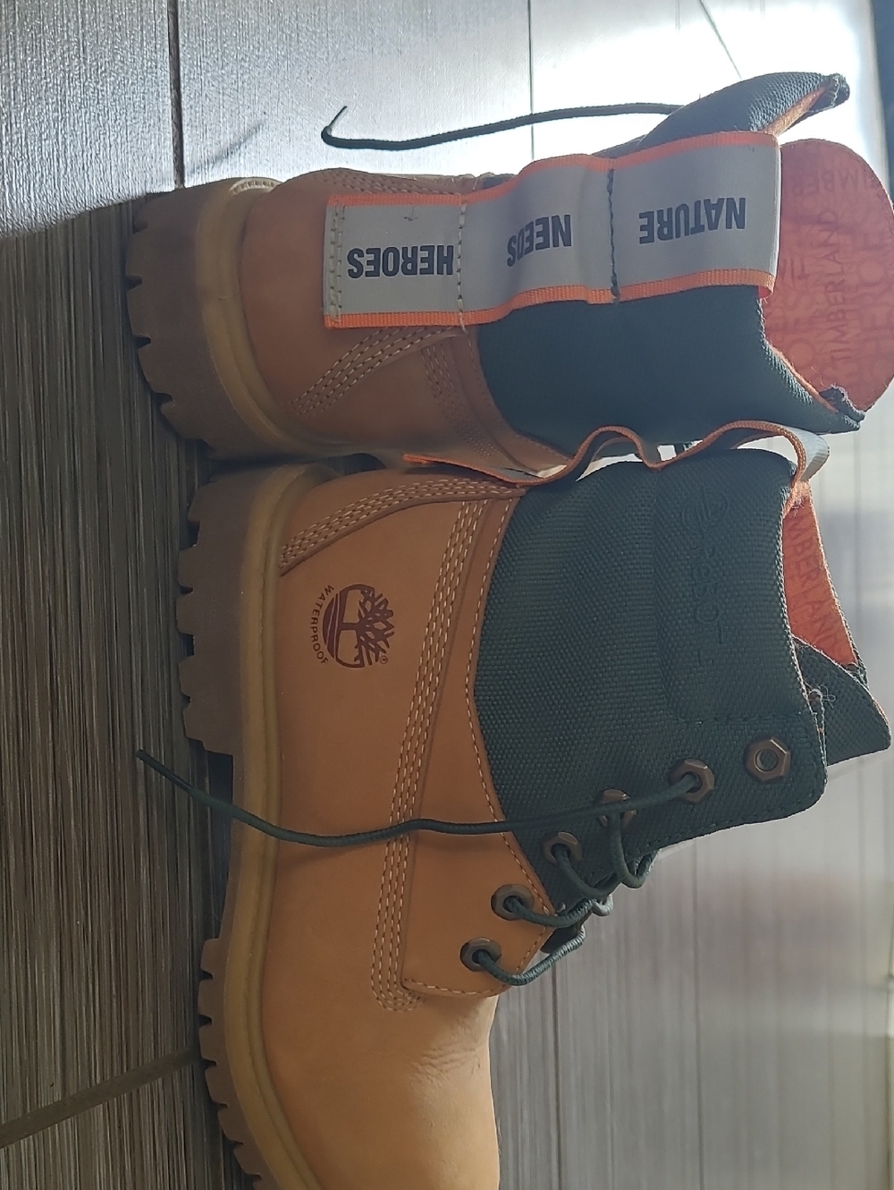 Timberland Wheat Tan and Olive Green Lace-Up Boots